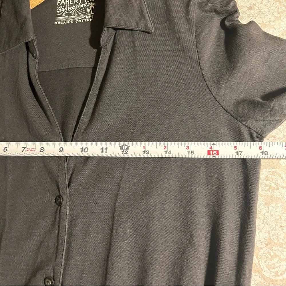 Faherty ~ Organic Sunwashed Gray Cotton Button Front Drawstring Polo Dress- XS